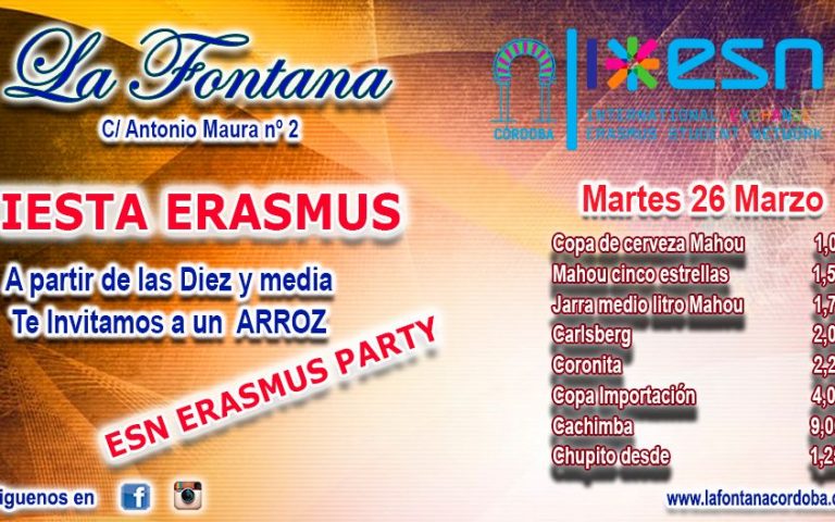 FIESTA ERASMUS -MARTES 26 MARZO 2019-